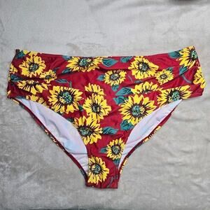 Rose Gal Red Yellow Sunflower Bikini Bottom Swimwear Swimsuit Size 2XL